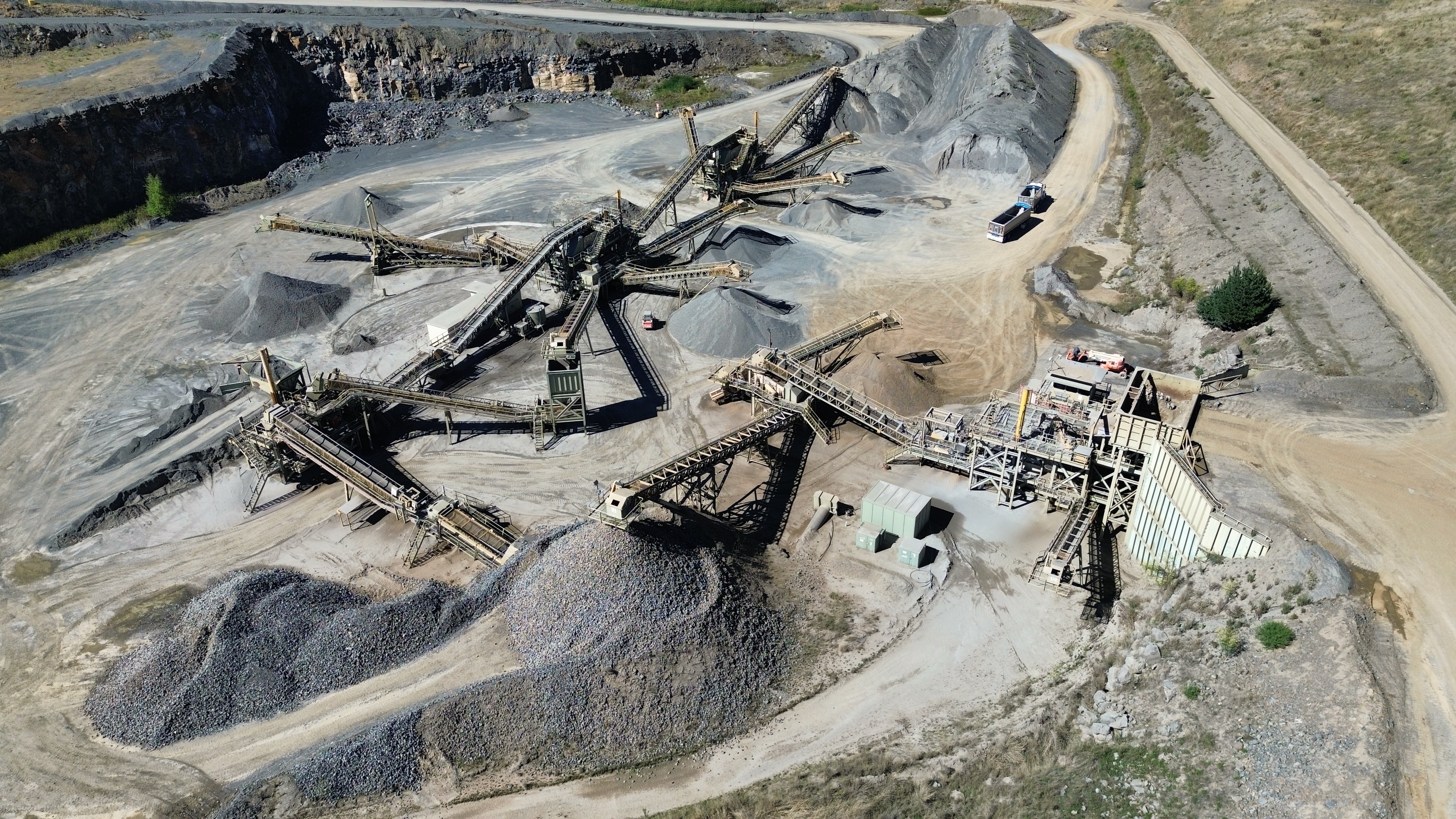 Aerial view of a quarry processing plant